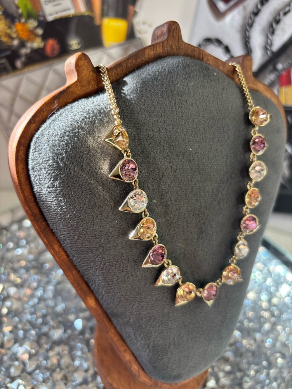 Givenchy multicolor Swarovski crystal necklace in gold tone NWOT - Picture 6 of 12